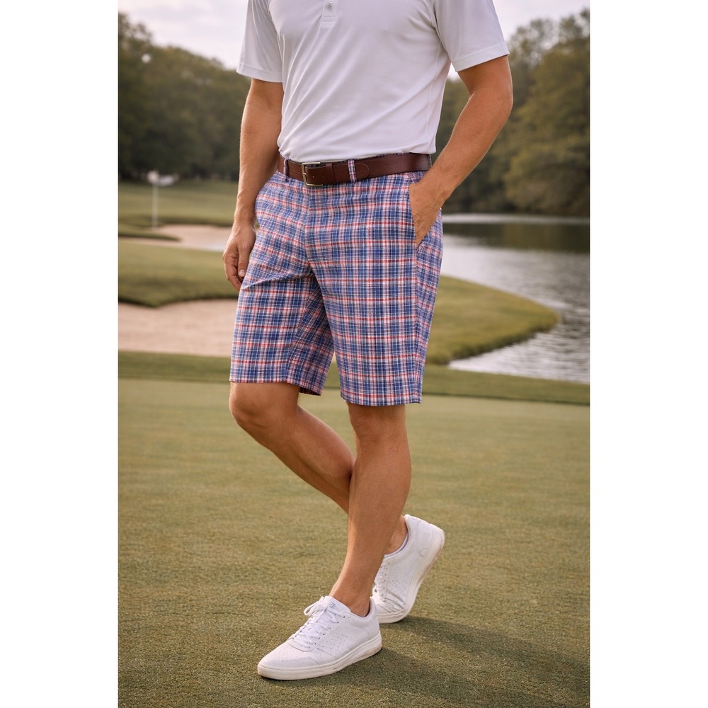 Linea Uomo Plaid‎ Seersucker Golf Shorts patriotic USA Preppy Classic Mens Sz 40